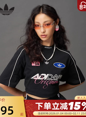 adidas阿迪达斯三叶草赛车风小高领半截袖透气秋女短袖T恤 KG6678