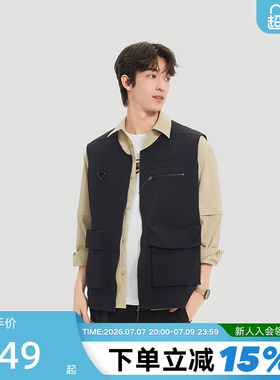 PONY波尼春季新品男子户外运动工装马甲拉链背心251M2EG01