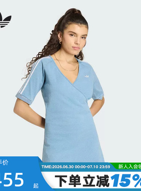 adidas阿迪达斯三叶草V领长裙2026夏女ADILENIUM牛仔连衣裙KZ5056