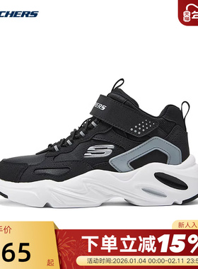 Skechers斯凯奇冬男女童保暖加绒魔术贴运动休闲鞋 405266L/BKSL