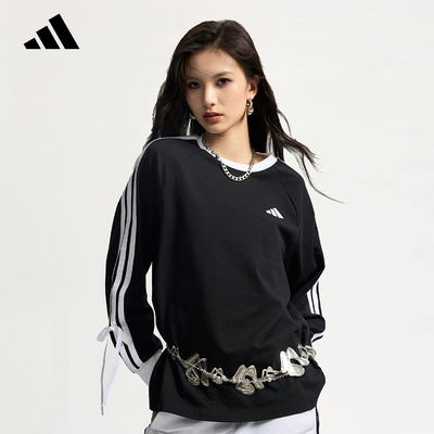adidas阿迪达斯三条纹舞动系列上衣25秋女运动宽松长袖T恤 KG3858
