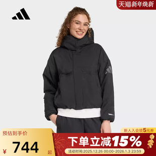 adidas阿迪达斯防风保暖拒水连帽棉服秋女短款 棉衣外套JW1886