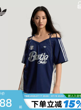 adidas阿迪达斯三叶草吊带球衣风T恤2026夏女露肩短袖上衣 KU4756