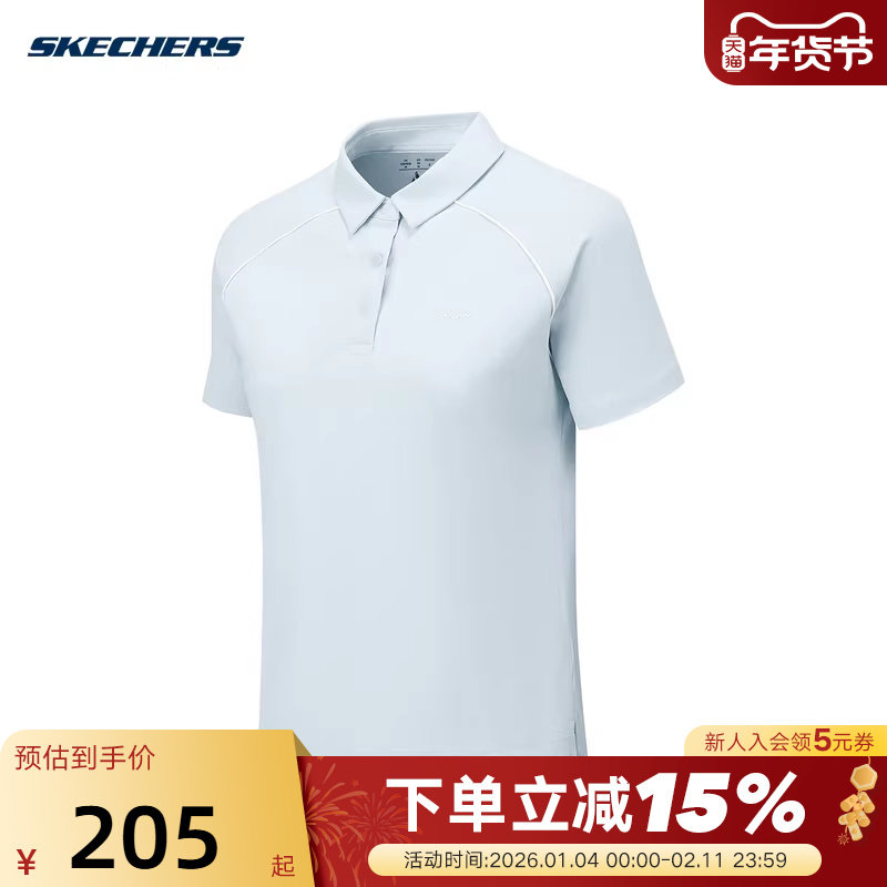 斯凯奇女装POLO衫修身短袖速干商务通勤都市运动T恤上衣P225