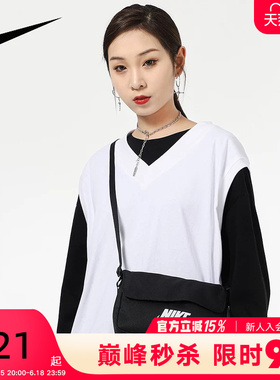 Nike耐克女包新款黑色小包休闲包单肩包时尚运动斜挎包CW9300-010