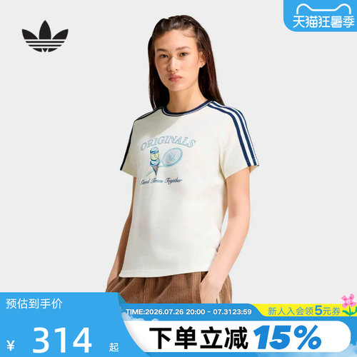 adidas阿迪达斯三叶草网球风印花半袖2026秋女宽松短袖T恤 KX6887