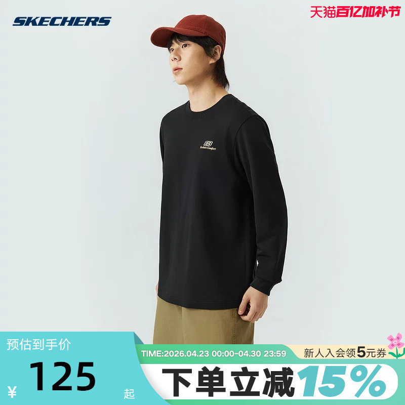 斯凯奇26春长袖T恤衫男女情侣休闲圆领宽松打底上衣L126U003/0018