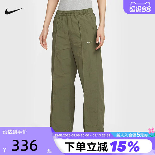 Nike耐克女子遮阳防泼水梭织中腰长裤秋新款休闲运动裤FQ3589-222