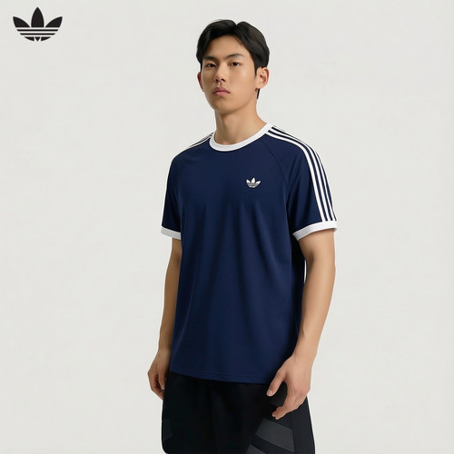 adidas阿迪达斯三叶草经典半袖男女同款运动三条纹短袖T恤 KT7763