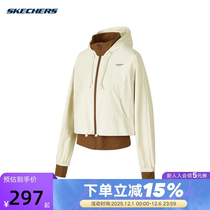 Skechers斯凯奇秋冬女士时尚潮流百搭梭织连帽外套 P324W045/0544