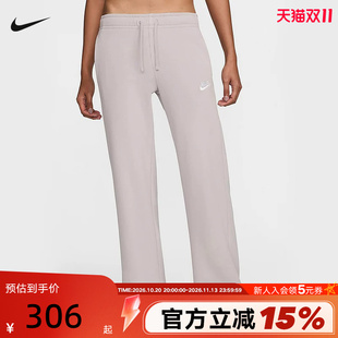 Nike耐克女子中腰薄绒运动阔腿裤冬季刺绣针织宽松卫裤FB2728-019