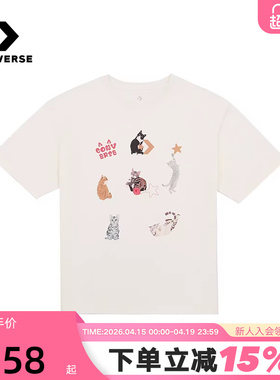 Converse匡威夏女子运动休闲短袖猫咪印花圆领T恤 WCH662-W2Y