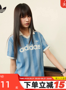 adidas阿迪达斯三叶草球衣风牛仔布半袖夏女翻领短袖T恤 KD5448