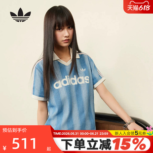 adidas阿迪达斯三叶草球衣风牛仔布半袖夏女翻领短袖T恤 KD5448
