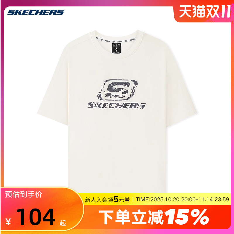 Skechers斯凯奇25夏男女同款透气休闲针织短袖T恤衫L225U058/0074