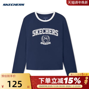 002Z 宽松舒适圆领T恤L325W005 Skechers斯凯奇秋女子休闲长袖 衫