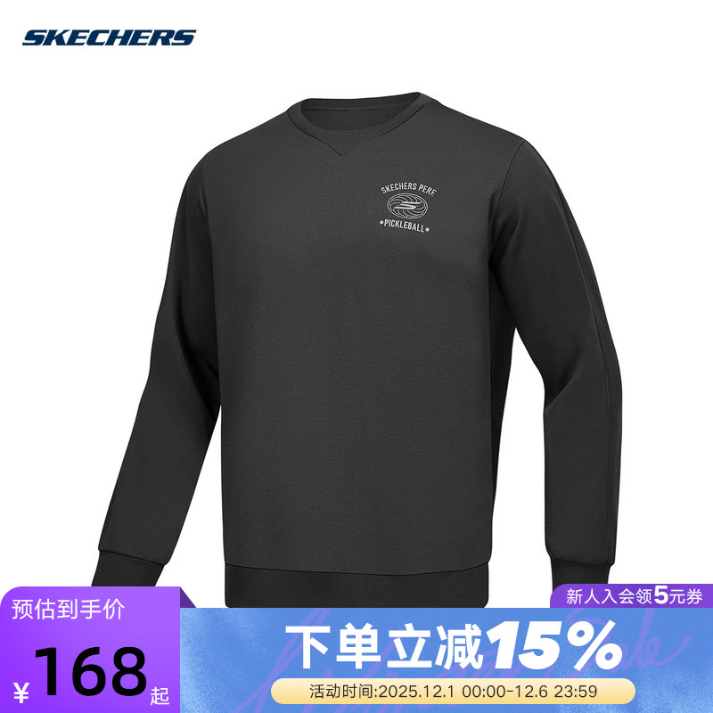 Skechers斯凯奇男运动百搭卫衣圆领舒适宽松套头衫 P424M043/0018