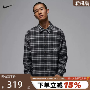 NIKE耐克男子长袖翻领格子衬衫26春新款Jordan印花上衣IF1858-010