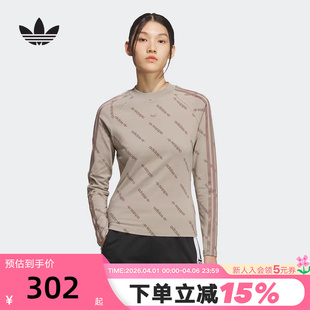 透气秋女T恤 KS8493 TIGHT长袖 adidas阿迪达斯三叶草LOGO满印OTT