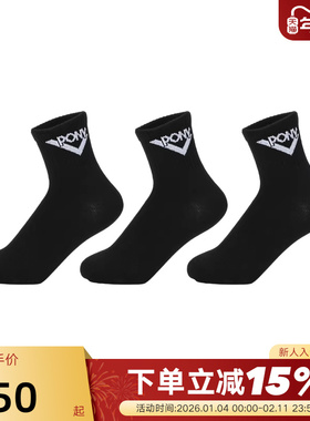 PONY波尼男女大童袜黑色中袜经典系列运动袜三双装241K3AI02BK
