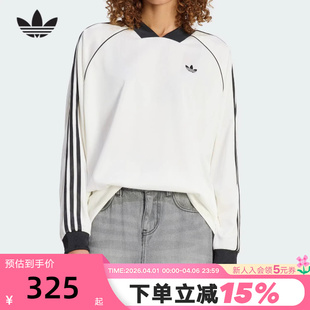 adidas阿迪达斯三叶草提花亲肤宽松球衣T恤26春女长袖 KG3711 上衣