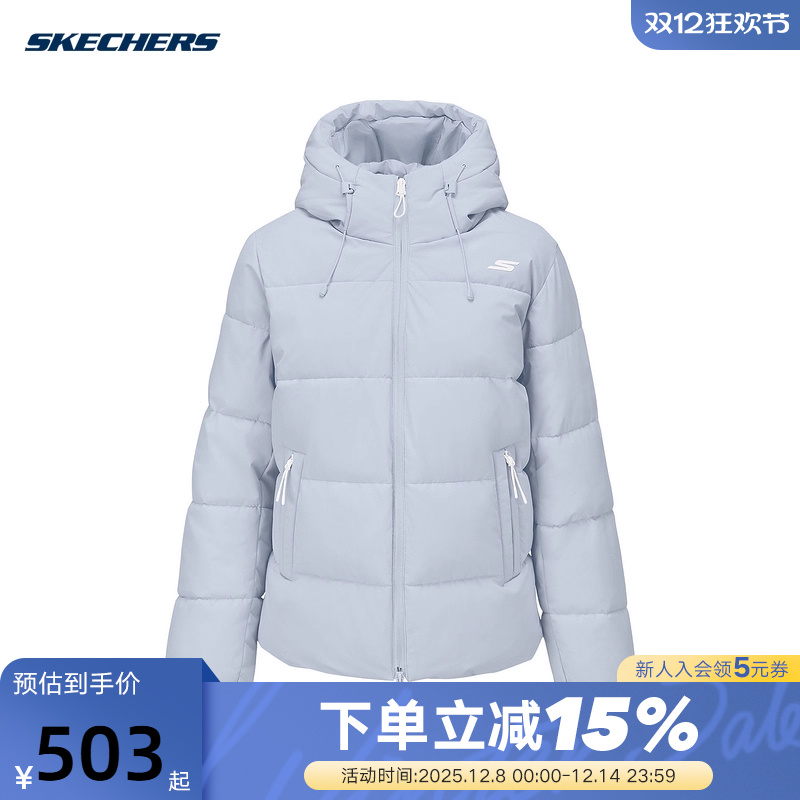 斯凯奇女士秋冬新款防泼水棉外套棉衣棉服连帽外套P425W197/066X