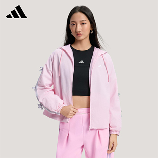 adidas阿迪达斯三条纹舞动系列拒水连帽外套26春女梭织夹克KR7603