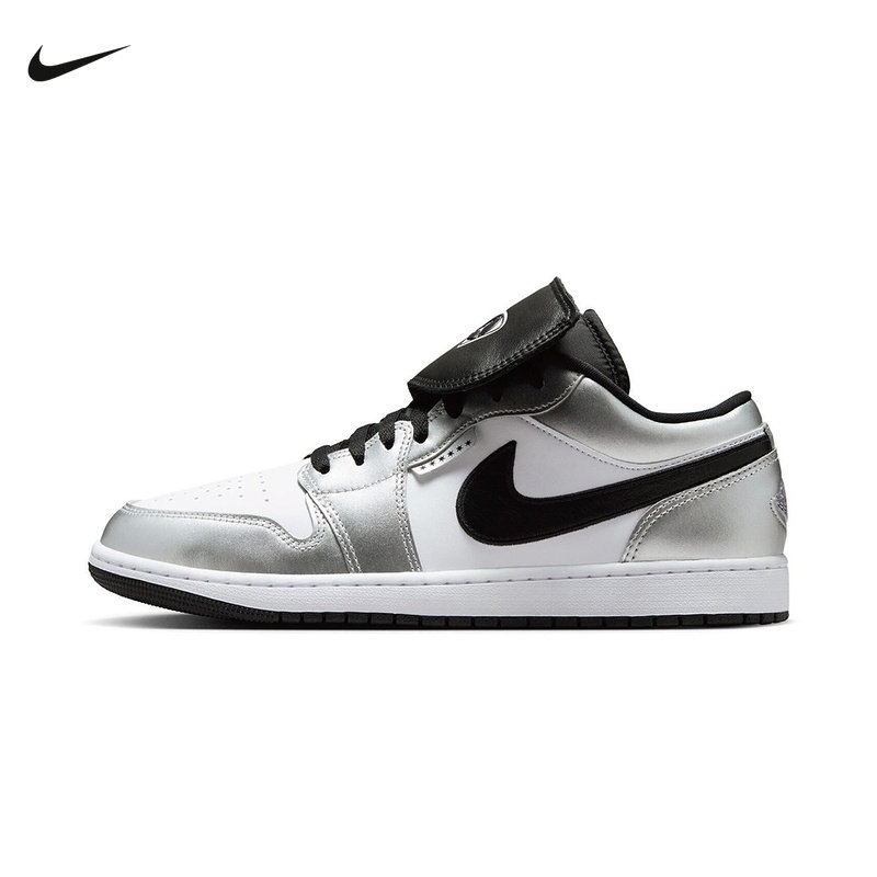 耐克男鞋Air Jordan 1黑白银AJ1魔术贴低帮复古篮球鞋