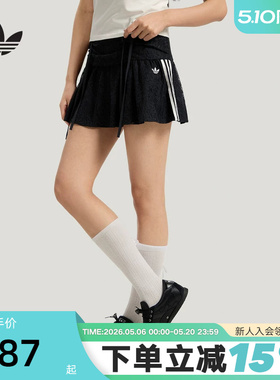 adidas阿迪达斯三叶草短裙夏女结缎带蕾丝蝴蝶结百褶半身裙KU4761