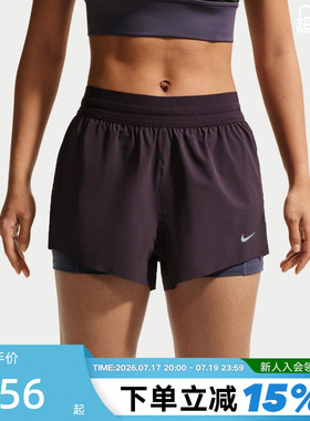 NIKE耐克女子中腰二合一跑步短裤夏DRI-FIT速干运动裤IR7594-651