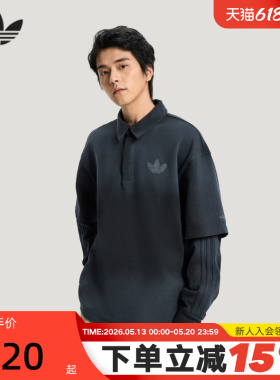 adidas阿迪达斯棉质假两件黑色渐变POLO衫2026春男长袖T恤 KR5053