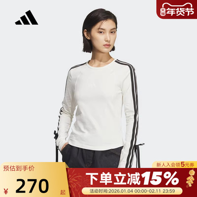 阿迪达斯金晨同款三条纹舞动系列上衣秋女蝴蝶结长袖T恤 KG3861
