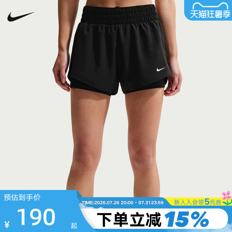 NIKE耐克DRI-FIT女子速干透气中腰二合一跑步短裤夏季 DX6013-013