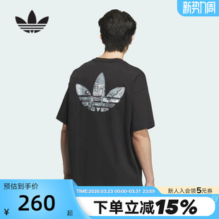 adidas阿迪达斯三叶草短袖 JN1669 T恤透气春夏棉质黑色印花半截袖