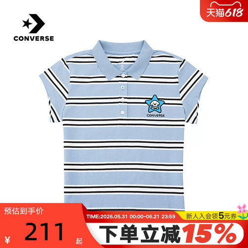 Converse匡威新品26夏季女短袖T恤条纹小狗休闲上衣 WCK172-BI5