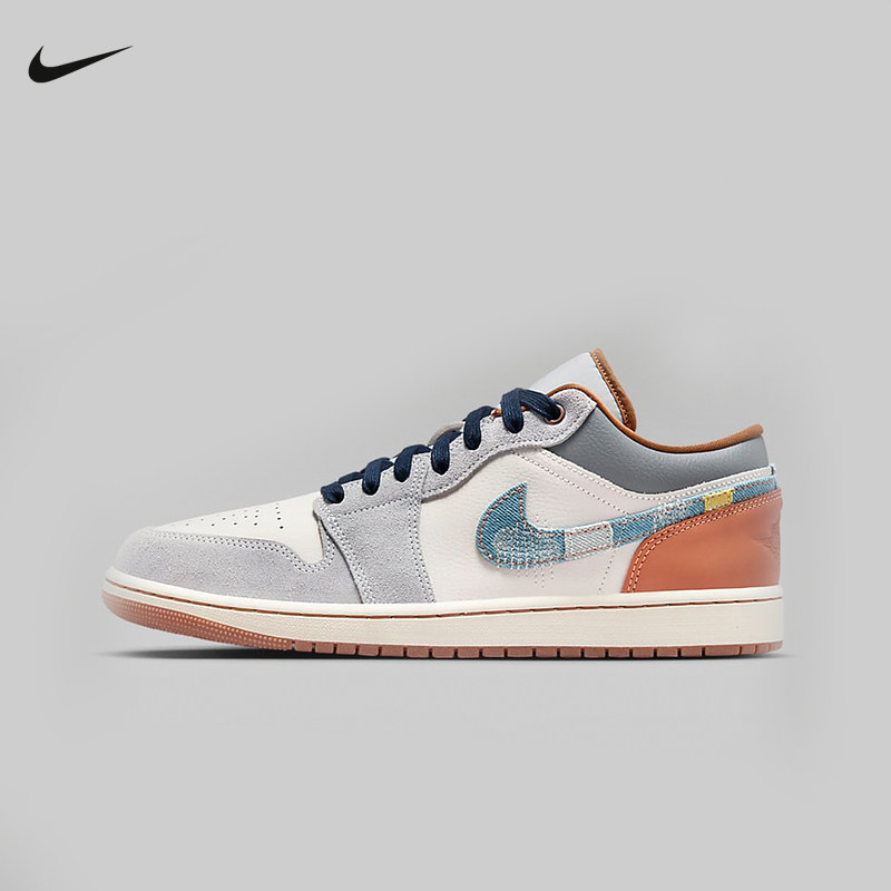 耐克男鞋Air Jordan 1 AJ1白蓝丹宁牛仔低帮复古篮球
