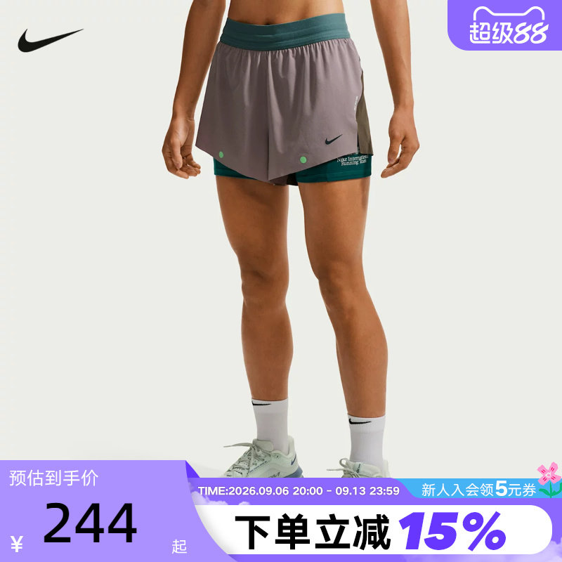 NIKE耐克女子跑步短裤夏季二合一假两件训练透气运动裤IV6616-250