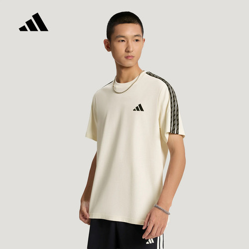 adidas阿迪达斯三条纹双面针织半袖秋男宽松简约短袖T恤 KX0502