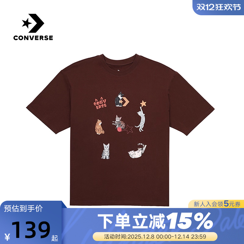 Converse匡威2025秋女子运动休闲短袖猫咪印花圆领T恤 WCH662-J9T