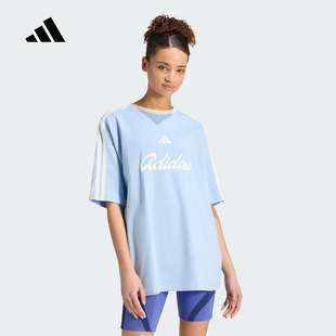 adidas阿迪达斯Lux Tiro印花半袖2026秋女宽松圆领短袖T恤 KT2782
