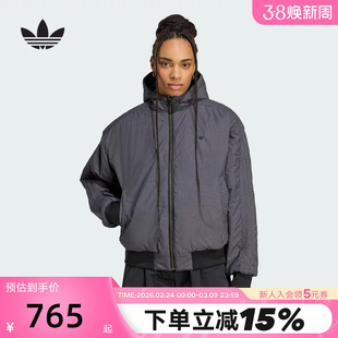 adidas阿迪达斯雨琦同款三叶草连帽棉服女双面穿飞行员夹克KC1686