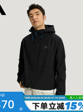 adidas阿迪达斯凉感连帽薄外套2026夏男多口袋黑色梭织夹克KR2511