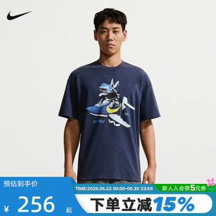NIKE耐克男T恤26夏新款藏蓝宽松透气图案印花短袖上衣IR7585-410
