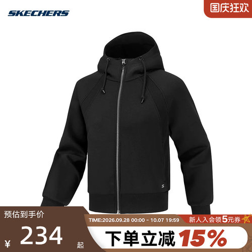Skechers斯凯奇秋冬女子简约舒适宽松针织连帽外套 P126W035/0018