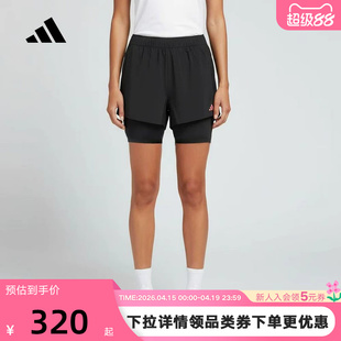 adidas阿迪达斯跑步百褶内衬五分裤春女后背带褶饰梭织短裤KR5094