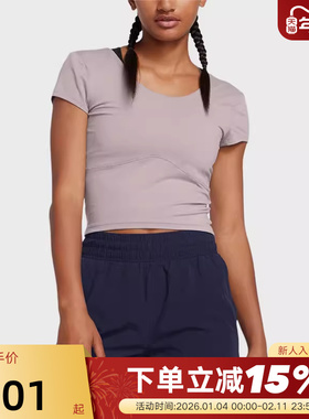 安德玛UA上衣女秋季新款Meridian修身健身运动短袖T恤1379156-015