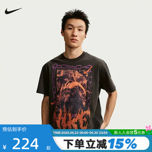 NIKE耐克男T恤夏季山羊图案棉质运动上衣休闲宽松短袖II0682-045