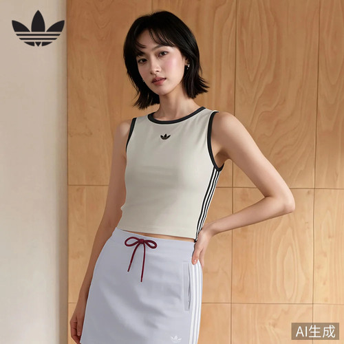 adidas阿迪达斯三叶草三条纹无袖修身T恤女经典带胸垫背心 LF4596