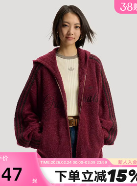 【小黑盒】阿迪达斯三叶草马年红色新年绒面夹克连帽外套KT0718