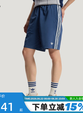 adidas阿迪达斯三叶草运动裤2026夏男休闲三条纹梭织短裤 KY3340